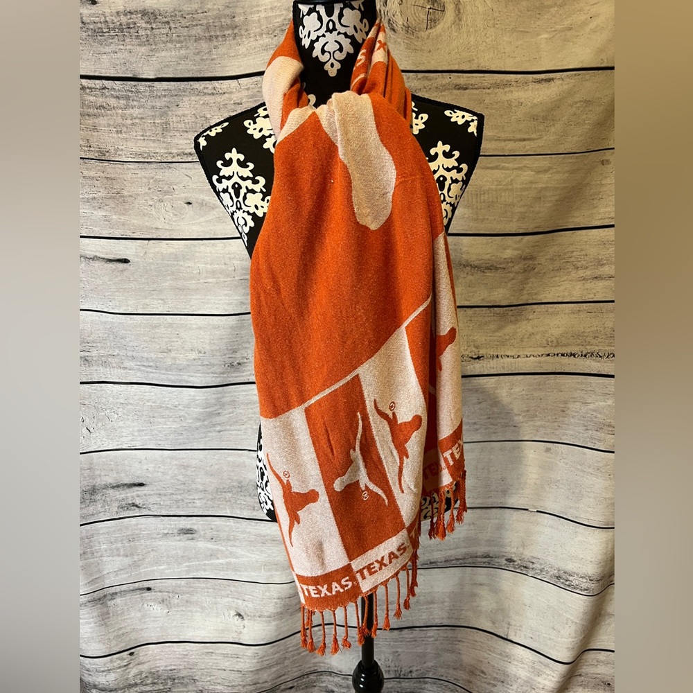 Sandol UT University of Texas Longhorns Orange Large Shawl Wrap Scarf Tassels - Picture 6 of 10